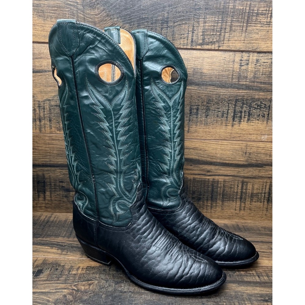Tony Lama 6660 Black Green Cowboy Boots Mens Size 8 D Western Leather USA